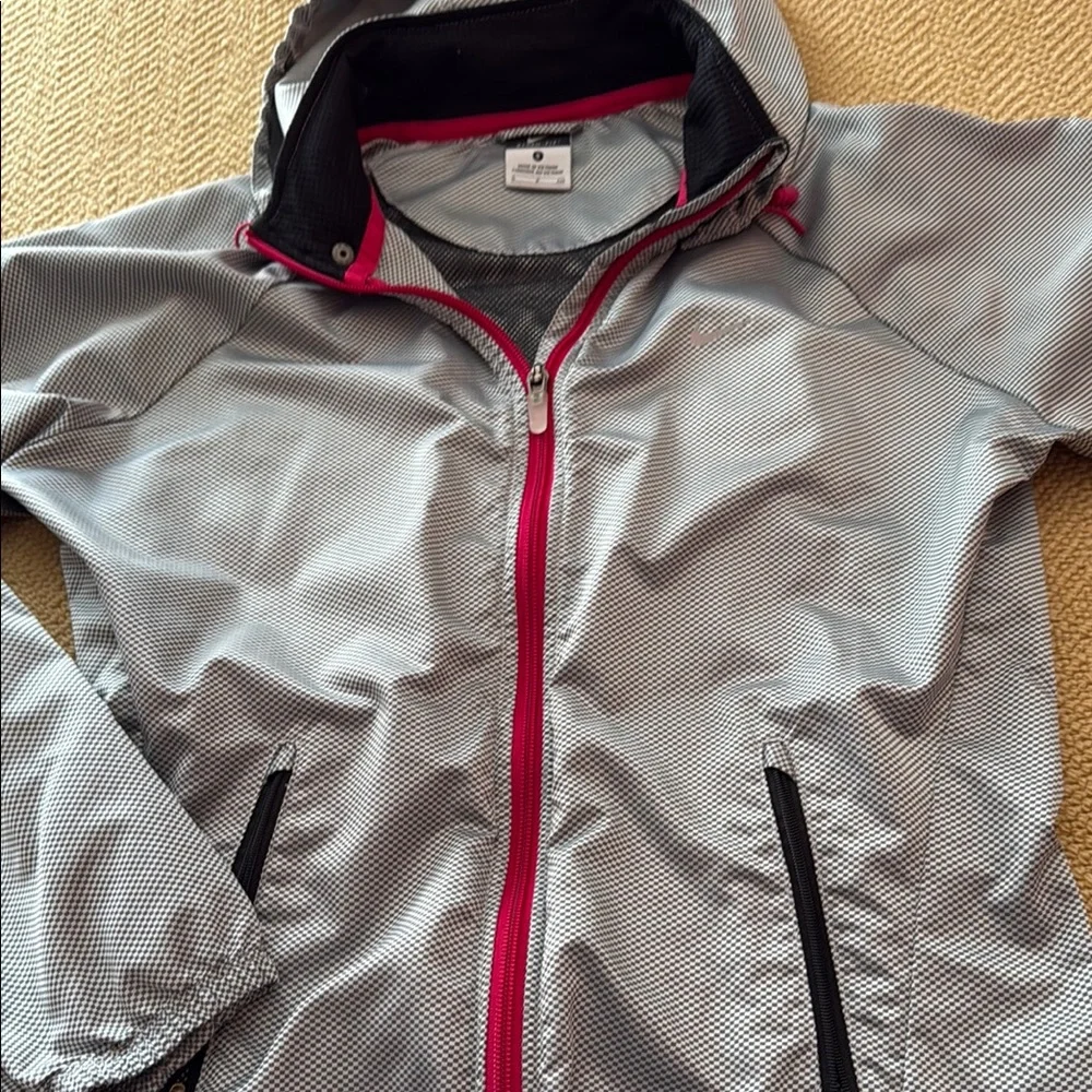Nike Gray Hooded Jacket with Pink Accents